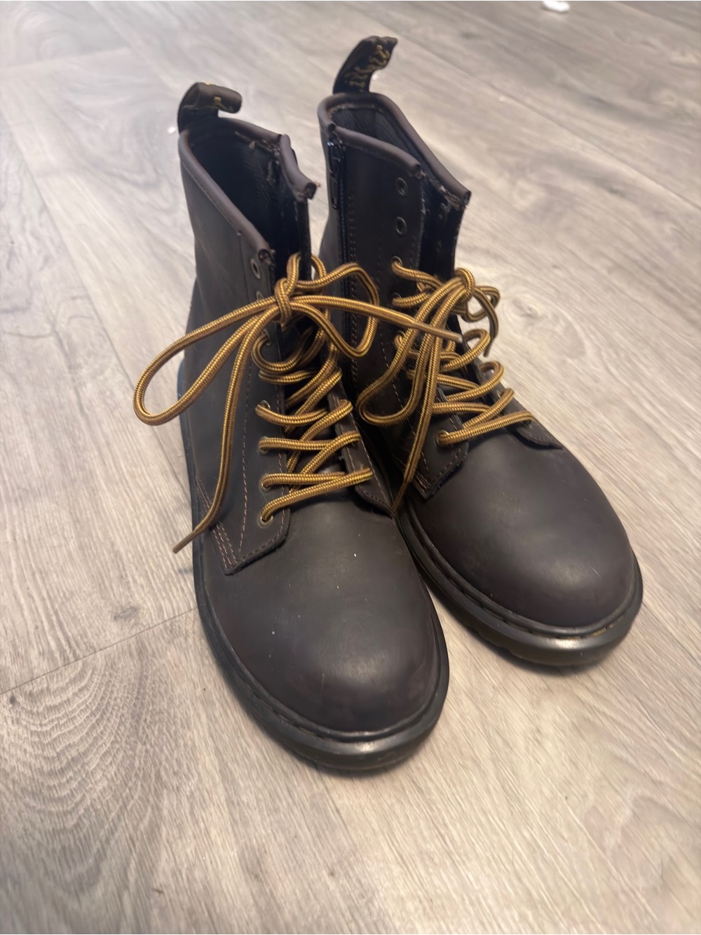 Dr. Martens Black Leather Boots with Gold-Tone Laces